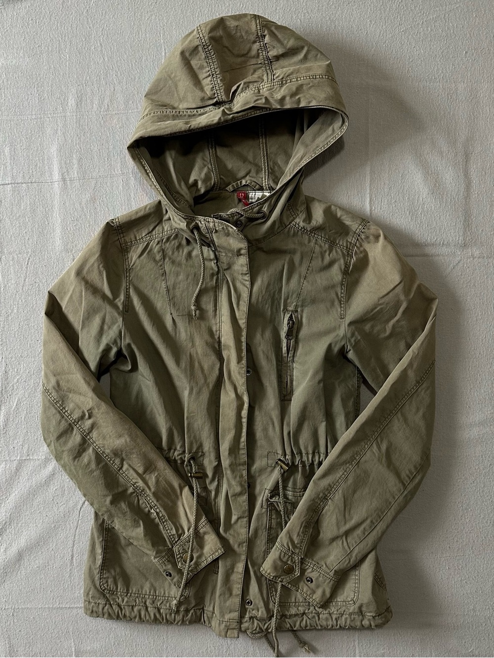 H&M Khaki Utility Anorak Jacket Womens US 8 Hooded Drawstring Military Safari